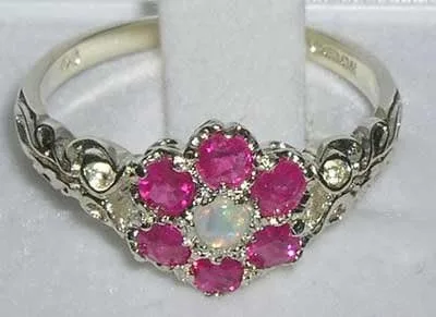 Miniatura 4 de Anillo de plata de ley 925 auténtico ópalo y rubí para mujer