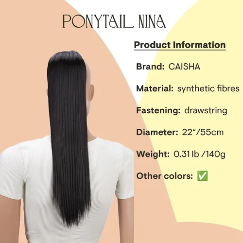 Miniatura 2 de CAISHA Extensión de cola de caballo de 22" con cordón voluminoso Straigtht negro-marrón PH503