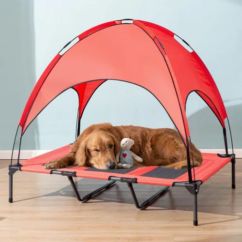 Miniatura 10 de Cama elevada impermeable para perros con toldo y malla de refrigeración – Cuna elevada portátil para perros grandes, tienda de campaña para Gris