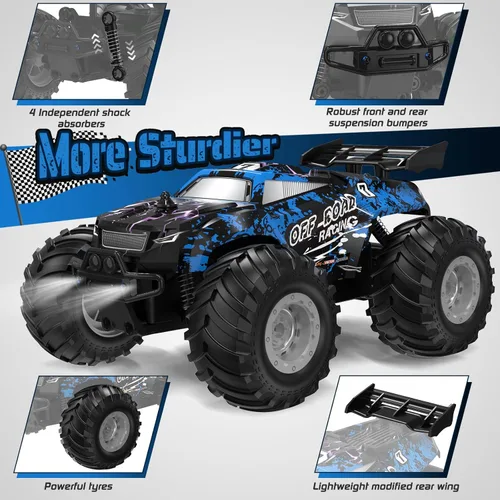 Miniatura 5 de Auto de control remoto, camión de control remoto todo terreno para niños, camión recargable a control remoto con LED, 1:20, 6.2 mi/h, 2 motores, 2.4