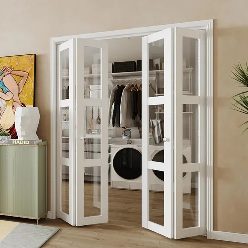 Miniatura 2 de BARNER HOME Puerta plegable, puerta de armario de cristal transparente de 3 lites, para apertura de 48 x 80 pulgadas, puertas plegables con kits