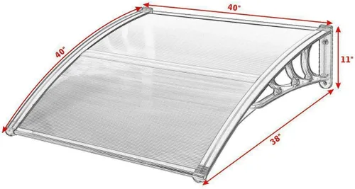 Miniatura 3 de Tangkula Toldo de ventana de 40 x 40 pulgadas, moderno toldo de policarbonato para puerta delantera, cubierta de puerta de ventana para lluvia, Negro
