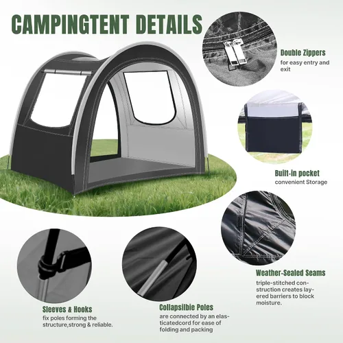 Miniatura 4 de Tienda de campaña para túnel y camping, 82 x 71 x 65 pulgadas, 2/3/4 personas, diseño de tres capas con malla / PVC / tela Oxford Glamping tienda