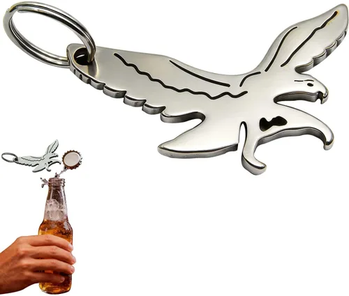 Llavero abrebotellas con forma de águila calva, aleación de zinc, llavero de abrebotellas de cerveza de plata, llavero de viaje, abridor de cerveza