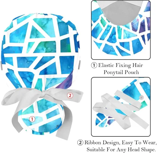 Miniatura 4 de Paquete de 2 gorras de trabajo con banda para el sudor para mujer, bolsa de cola de caballo con estampado de labios rojos