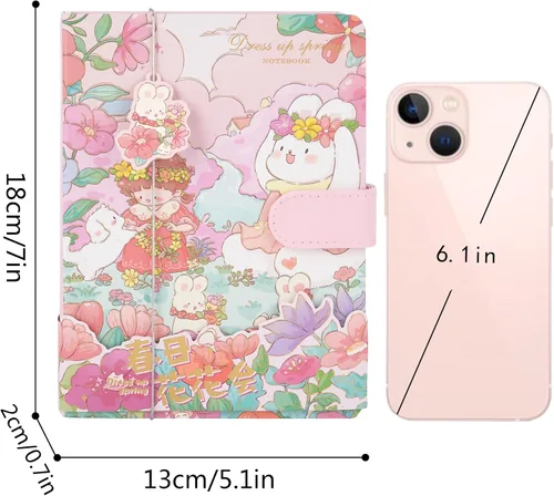 Miniatura 2 de Lindo cuaderno de dibujos animados kawaii, cuaderno de bocetos japonés con cubierta de cuero, cuaderno de notas, cuaderno de viaje, rosa claro