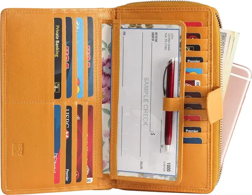 Miniatura 14 de Cartera grande de piel para mujer con bloqueo de identificación por radiofrecuencia