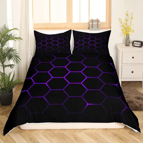 Miniatura 28 de Funda de edredón de panal para niños, hombres y niñas, juego de ropa de cama moderno con temática geométrica hexagonal, diseño de cuadrícula