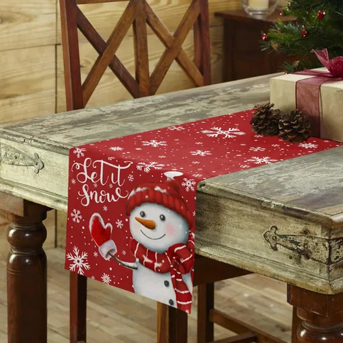 Miniatura 23 de Camino de mesa de muñeco de nieve de Navidad negro – Lino de algodón de 36 pulgadas de largo, bufandas de vestido de Navidad con copo de nieve