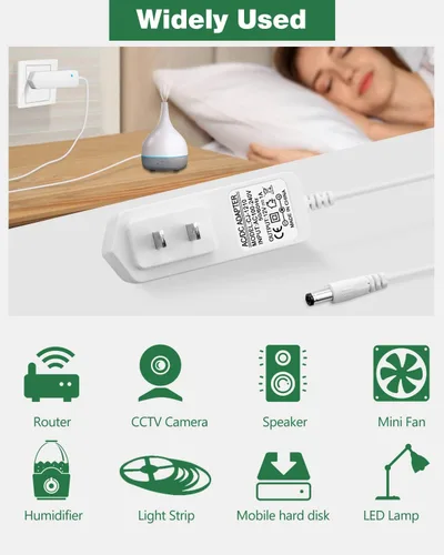 Miniatura 3 de Fuente de alimentación de 12 V 1 A, blanco, 100-240 V CA a CC 12 voltios 1Amp 0.8A 500mA 400mA Cable adaptador de alimentación 0.217 in x 0.098 in