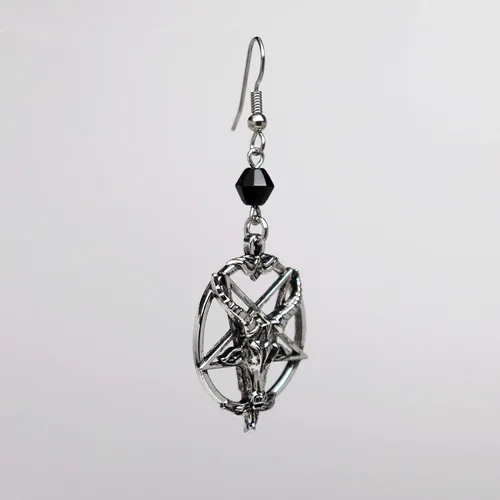 Miniatura 6 de Baphomet - Pendientes colgantes con diseño de cabeza de cabra invertida, acabado plateado, Peltre, acero quirúrgico