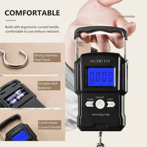 Miniatura 7 de NUTRI FIT Báscula de equipaje digital para maleta, báscula portátil para viajes, báscula de peso de pescado de mano con gancho para pesca, 110
