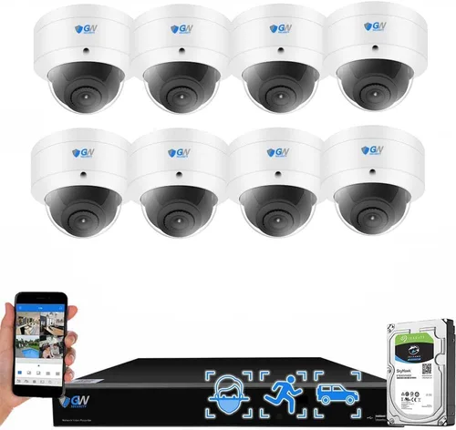 GW Security Sistema de cámara de seguridad de 16 canales H.265+ PoE 12MP NVR 4K con 8 x 4K (8MP) reconocimiento facial/detección humana/vehículo