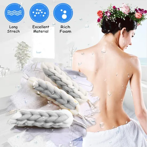 Miniatura 4 de AARAINBOW Paquete de 2 esponjas de espalda elásticas largas mejoradas con asas de cuerda, esponja de malla para baño, ducha, esponja exfoliante