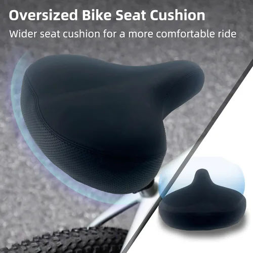 Miniatura 3 de Asiento de bicicleta de gran tamaño - Sillín de bicicleta ancho y cómodo con espuma viscoelástica, impermeable, negro
