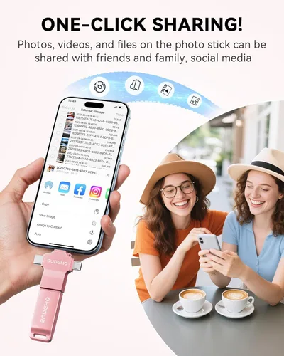 Miniatura 6 de Memoria USB USB con certificación MFi para iPhone, memoria externa 4 en 1 para ahorro de video y copia de seguridad (rosa rosa, 256 GB)