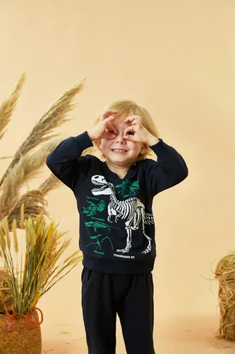 Miniatura 3 de HIHA Conjunto de sudadera de dinosaurio para niño pequeño, sudadera de manga larga, pantalones, ropa de primavera