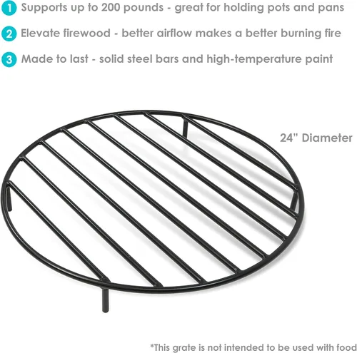 Miniatura 2 de Sunnydaze - Rejilla redonda para hogueras, rejilla elevada de madera para hogueras, rejilla de troncos de acero resistente para exteriores, 24