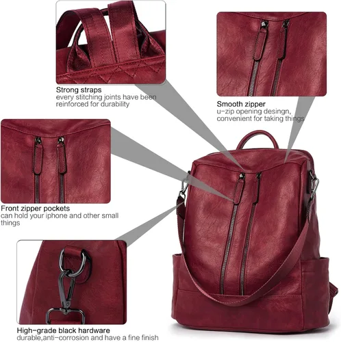 Miniatura 2 de BROMEN Women Backpack Purse Leather Anti-theft Travel Backpack Fashion Shoulder Handbag