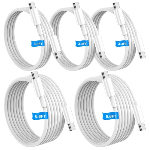 Miniatura 9 de Cable USB C a USB C de 60 W, paquete de 5 unidades a granel [5 x 3.3 pies] de carga rápida, cable tipo C compatible con teléfono 15/16 Pro/Max