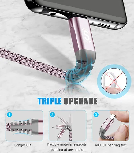 Miniatura 5 de sweguard Cable de carga USB tipo C [3 unidades, 10 pies + 6.6 pies + 3.3 pies] cargador iPhone 16 cable trenzado de nailon para iPhone 16 15 Pro Max