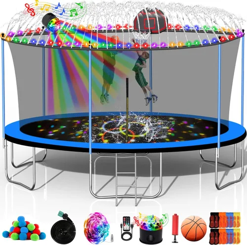 Miniatura 8 de Trampolín de 10 pies, 12 pies, 14 pies, 15 pies, 16 pies, para niños y adultos, trampolín al aire libre de 1500 libras con aro de baloncesto, red
