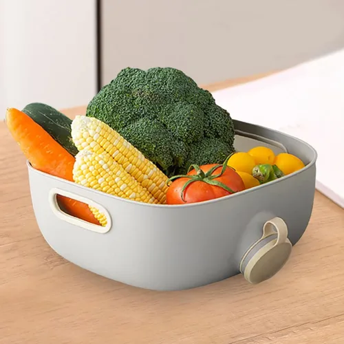 Miniatura 6 de Cesta de drenaje multiusos para frutas y verduras, colador de granos, filtro de lavado de arroz, accesorio de cocina, color blanco y gris