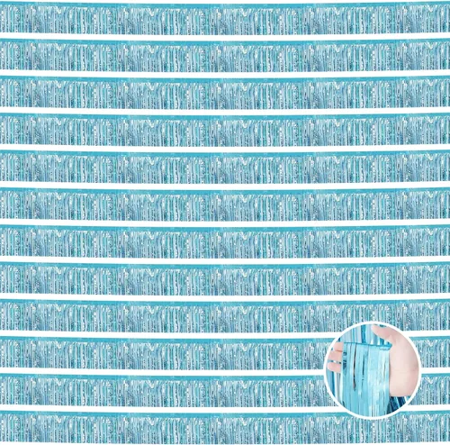 Miniatura 11 de Paquete de 12 guirnaldas de flecos de papel metálico de 10 pies de oropel para colgar en la pared, pancartas negras con flecos de oropel