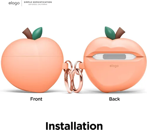 Miniatura 7 de elago Funda Peach para AirPods 3, bonito diseño 3D para AirPods de 3ª generación 2021, silicona protectora con llavero, carga inalámbrica
