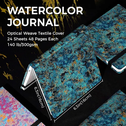 Miniatura 2 de Funto Cuaderno de acuarela, 6.3x6.3, paquete de 2, 24 hojas cada uno, 100% algodón prensado en frío, 300 g/m²/140 lb, bolsillo de papel
