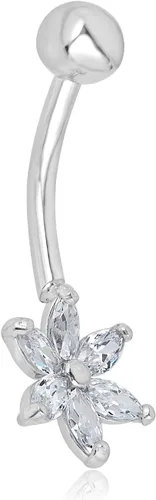Miniatura 2 de AVORA Anillo de ombligo floral con circonita cúbica de oro de 10 quilates (calibre 14)