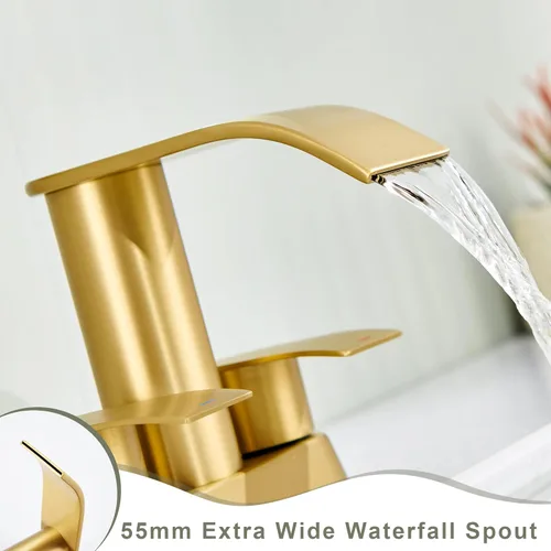 Miniatura 6 de Ultimate Unicorn Grifo de Baño para Lavabo Dorado Cepillado, Grifo de Lavabo de Baño de 4 Pulgadas para 3 o 2 Agujeros, Grifos de Cascada de 2 Oro