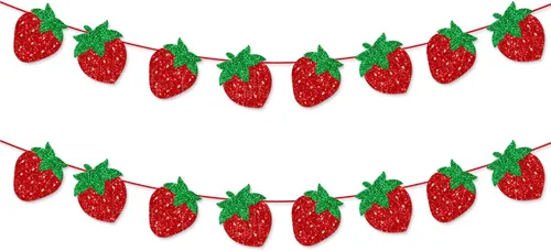 TSJ Decoración de guirnalda de fresas con purpurina y bayas para colgar, recuerdos de fiesta temática de fresas para fiesta de cumpleaños, baby