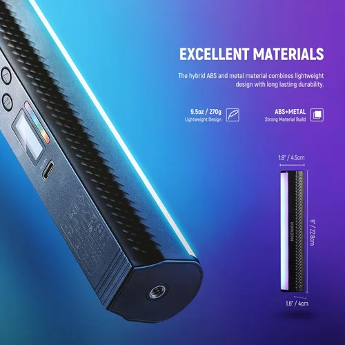 Miniatura 7 de NEEWER Varita de Luz RGB, Luz de Video de Fotografía Magnética de Mano, Barra de Luz de Tubo LED de Color Completo Atenuable 2500K~8500K CRI95+