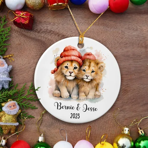 Miniatura 5 de Adorno de cerámica personalizado para pareja de leones 2026, regalos para parejas recién nacidas, novio, novia, adorno para parejas de leones, árbol