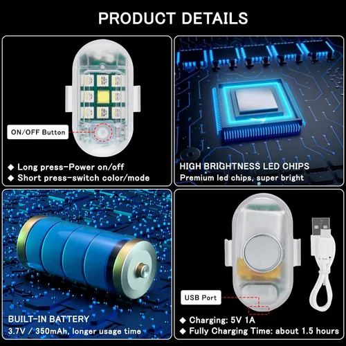 Miniatura 5 de SEISSO - Kit de 4 luces estroboscópicas LED anticolisión con control remoto inalámbrico - Carga USB, luz de advertencia de emergencia para drones