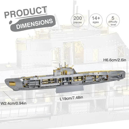 Miniatura 4 de Piececool Rompecabezas de metal 3D para adultos, kit de construcción de modelos de metal submarino militar para relajación del estrés, gran regalo