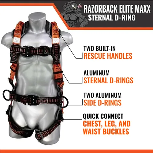 Miniatura 4 de Malta Dynamics Razorback Elite MAXX - Arnés de seguridad y kit de protección contra caídas con cinturón de soporte lumbar cosido y asas de rescate