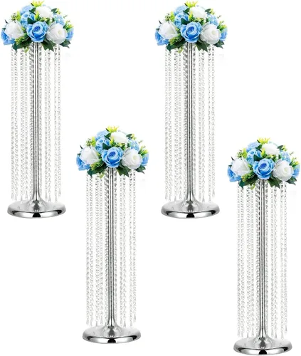 Miniatura 8 de Soporte de flores de 27.5 pulgadas para centros de mesa de boda, jarrón alto de metal con cristal acrílico, 4 jarrones dorados para centros de mesa