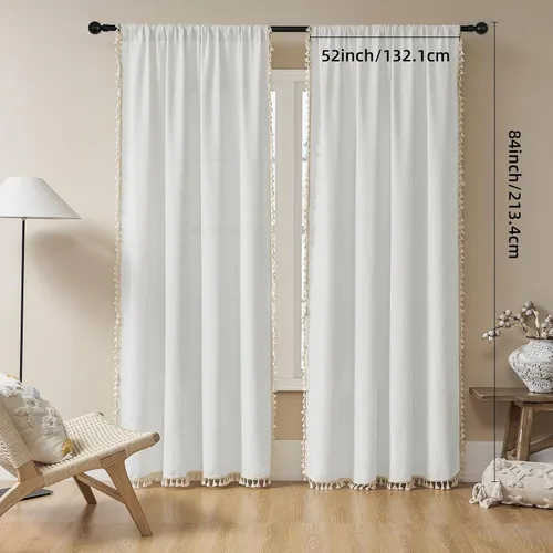 Miniatura 35 de Joydeco Cortinas Bohemias Beige de 63 Pulgadas de Largo 2 Paneles, Cortinas de Granja Bohemias Súper Suaves con Borlas, Cortinas Semitransparentes