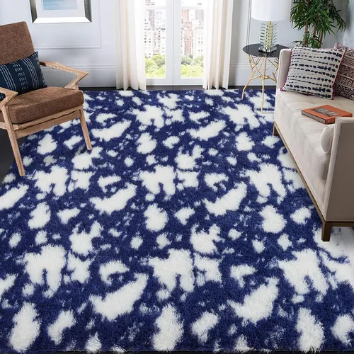 Miniatura 11 de GAOMON Alfombra moderna de pelo largo azul y blanco para niños, de 2 x 6 pies, ultra suave, peluda, para interiores, alfombra de pelo alto
