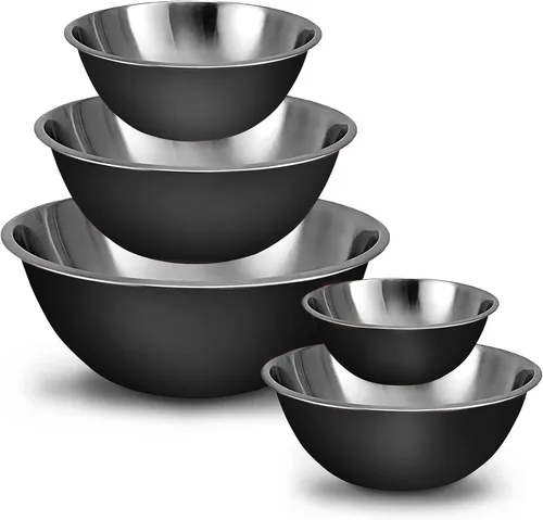 Miniatura 10 de WHYSKO - Juego de tazones de acero inoxidable para preparación de comida (set de 5 piezas) para el hogar, refrigerador y cocina, organizadores