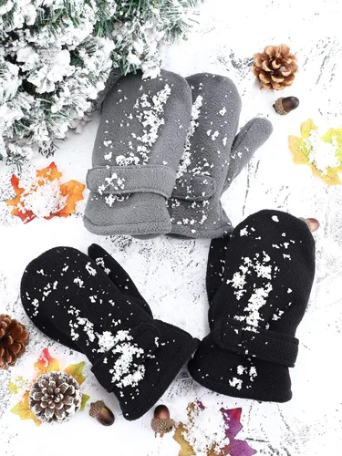 Miniatura 4 de SATINIOR 2 pares de guantes de forro polar suave Sherpa guantes cálidos de invierno para niños y niñas, clima frío