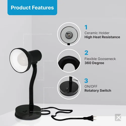 Miniatura 2 de Xtricity Luz LED de escritorio, cuello de cisne ajustable de 360°, lámpara para el hogar y la oficina con bombilla A19 de 7 W, 120 V, interruptor