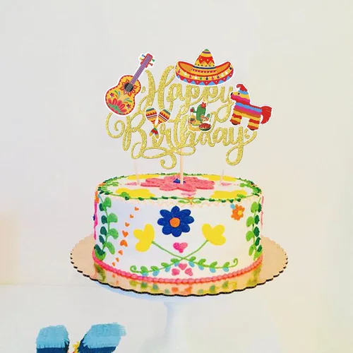 Miniatura 4 de 1 paquete de decoración de pastel de fiesta de cumpleaños para guitarra, cactus y burro, palillos de pimienta para fiesta mexicana, baby shower, 2