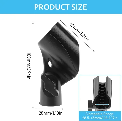 Miniatura 2 de Clip de micrófono de ángulo ajustable en forma de U Soporte de clip de micrófono con adaptador de tornillo Soporte universal para micrófono