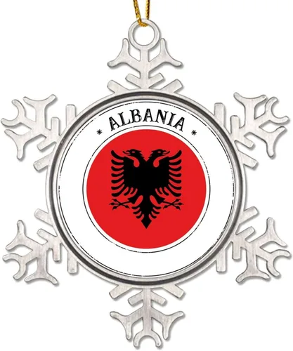 Bandera de Albania, adorno de Navidad para niños, bandera nacional, silueta de Albania, decoración de árbol de Navidad, adornos de Navidad de metal