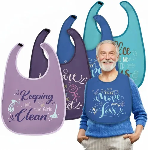 Miniatura 8 de Zhanmai 4 piezas de baberos divertidos para adultos para mujeres, ancianos y hombres, ajustables, lavables, protectores de ropa de comedor, regalos