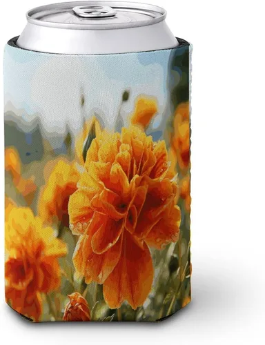 Marigold Flower Autumn Flowers Reusable Insulated Neoprene Iced Coffee Cup Sleeve Funny Drink Sleeve for Cold Beverages Cute Beverage Holder for