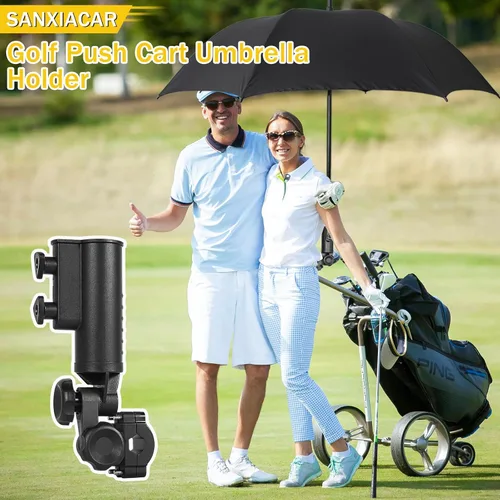 Miniatura 7 de Soporte de paraguas de carrito de golf resistente con base de aluminio ajustable de 180° para cochecito, bicicleta, silla de ruedas, bicicleta